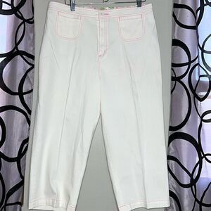 Cappagallo white cotton blend pants with hot pink trim size 16